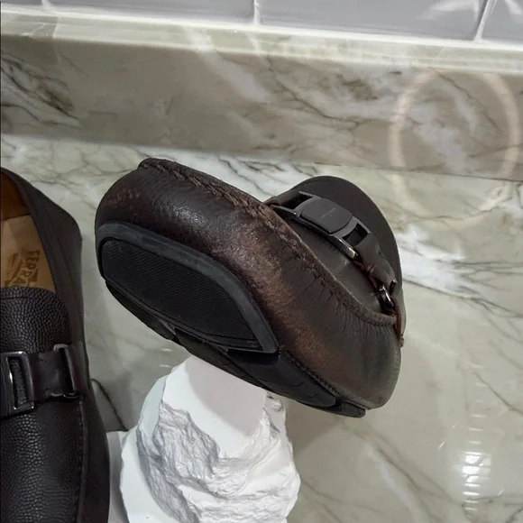 Men’s Salvatore Ferragamo Brown Leather Gancini Driver Loafers – Size 10 - Picture 8 of 9